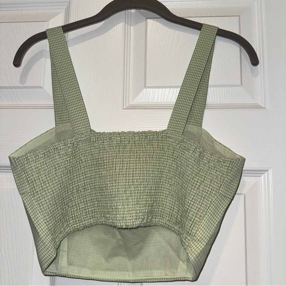 Elodie Green Checkered Women's Top gingham cropped tank top - Picture 4 of 6